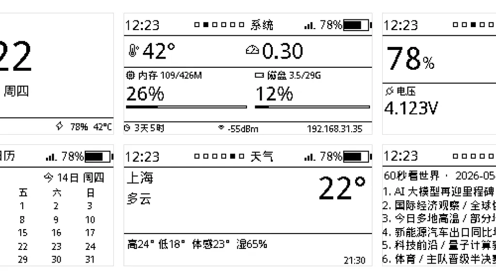 六页墨水屏 PNG 渲染网格